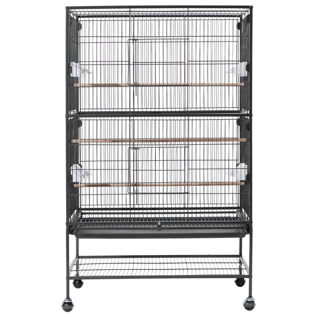 Bird Cage, 31.5 x 20.5 x 52 inch, Flat Top, Wrought Iron Bird Flight Cage with Perches, Slide-Out Tray and Plastic Feeders, Casters, for Parrot, Blue Tit, Cockatiel, Canary, and Monk Parakeet