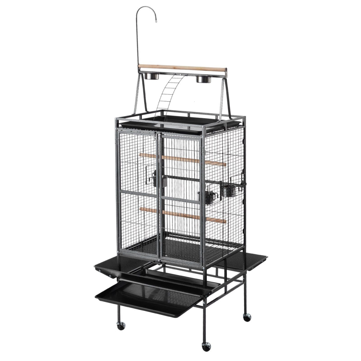 Bird Cage, 32.7 x 31.1 x 82.7 inch, Open Flat Top, Wrought Iron Bird Flight Cage with Perches, Slide-Out Tray, Plastic Feeders, for Cockatiel, Monk Parakeet, Amazon Parrot, African Grey Parrot
