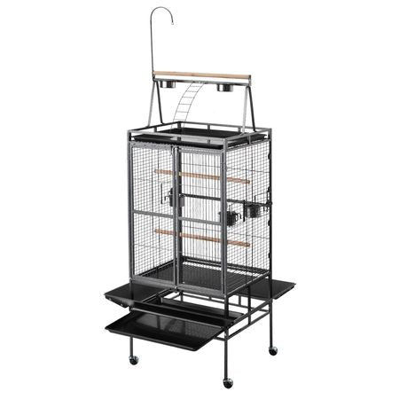 Bird Cage, 32.7 x 31.1 x 82.7 inch, Open Flat Top, Wrought Iron Bird Flight Cage with Perches, Slide-Out Tray, Plastic Feeders, for Cockatiel, Monk Parakeet, Amazon Parrot, African Grey Parrot