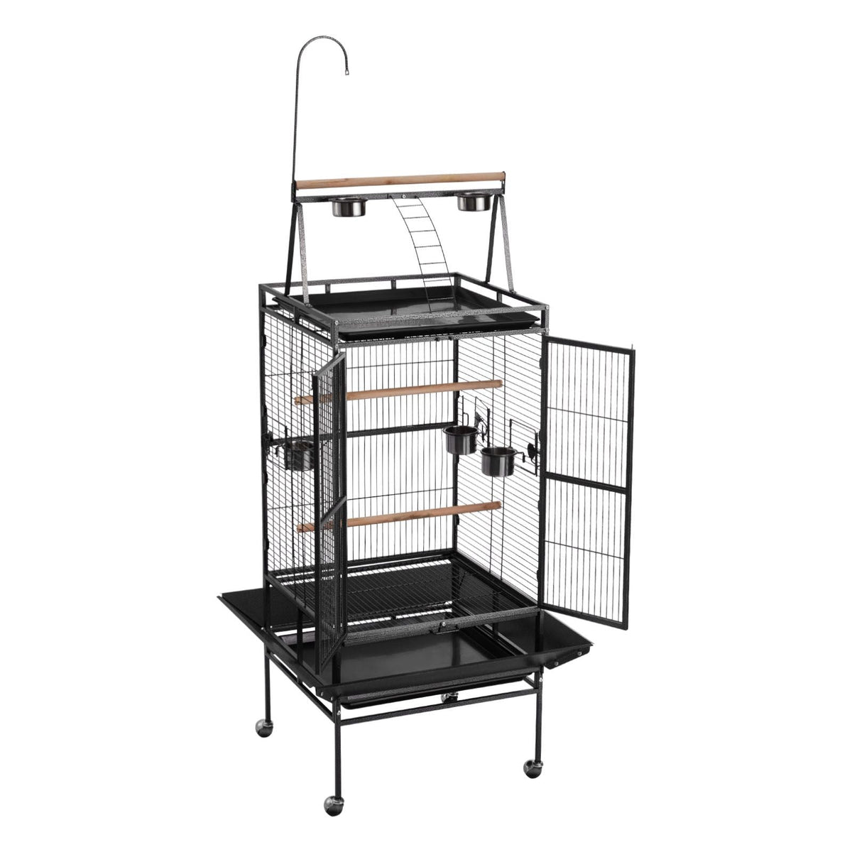 Bird Cage, 32.7 x 31.1 x 82.7 inch, Open Flat Top, Wrought Iron Bird Flight Cage with Perches, Slide-Out Tray, Plastic Feeders, for Cockatiel, Monk Parakeet, Amazon Parrot, African Grey Parrot