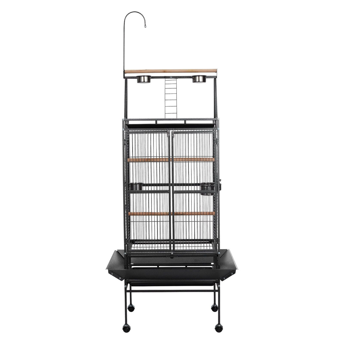 Bird Cage, 32.7 x 31.1 x 82.7 inch, Open Flat Top, Wrought Iron Bird Flight Cage with Perches, Slide-Out Tray, Plastic Feeders, for Cockatiel, Monk Parakeet, Amazon Parrot, African Grey Parrot