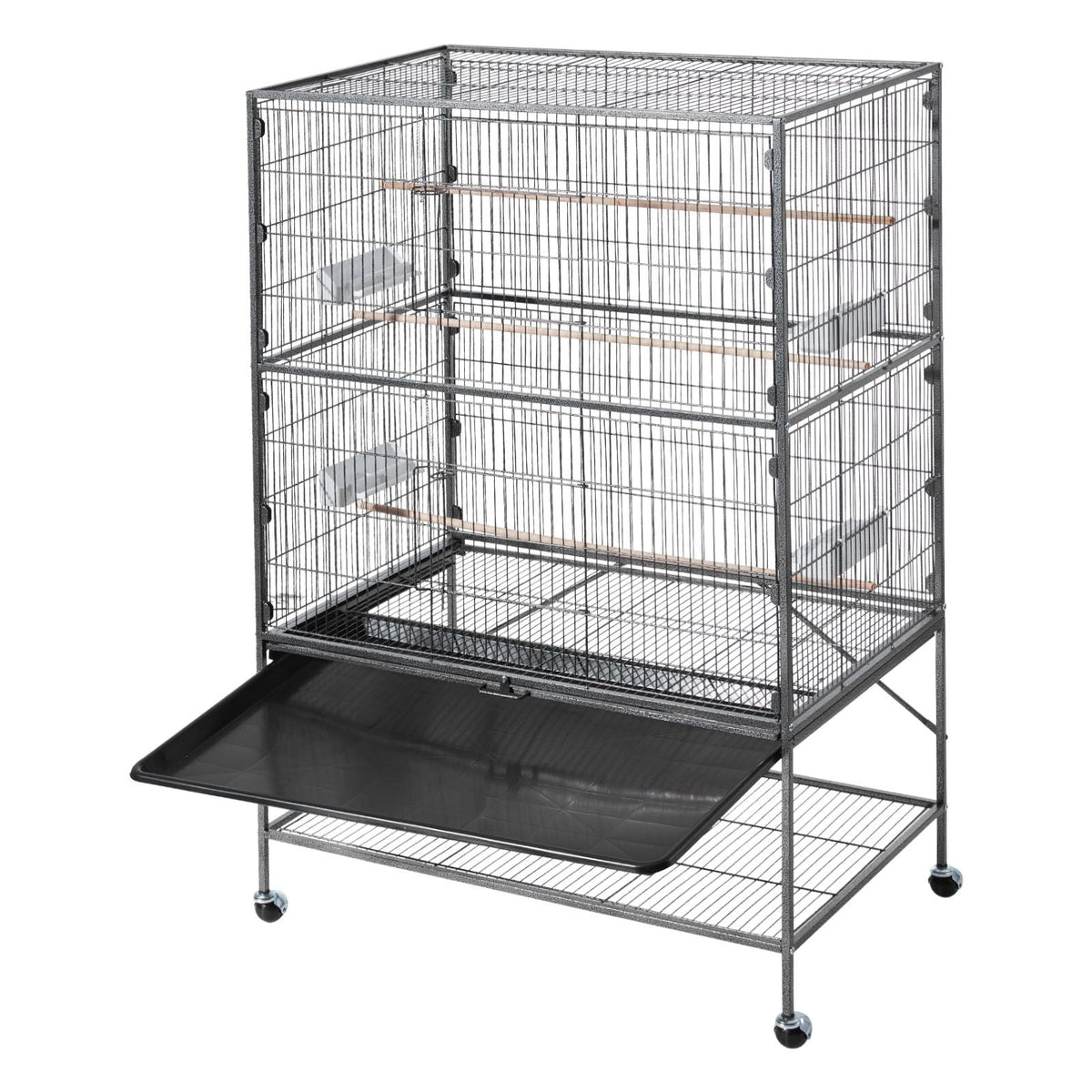 Bird Cage, 36.6 x 22.8 x 59.5 inch, Flat Top, Wrought Iron Bird Flight Cage with Perches, Slide-Out Tray and Plastic Feeders, for Blue Tit, Cockatiel, Canary, Monk Parakeet, African Grey Parrot