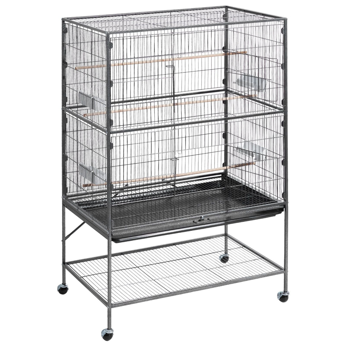 Bird Cage, 36.6 x 22.8 x 59.5 inch, Flat Top, Wrought Iron Bird Flight Cage with Perches, Slide-Out Tray and Plastic Feeders, for Blue Tit, Cockatiel, Canary, Monk Parakeet, African Grey Parrot
