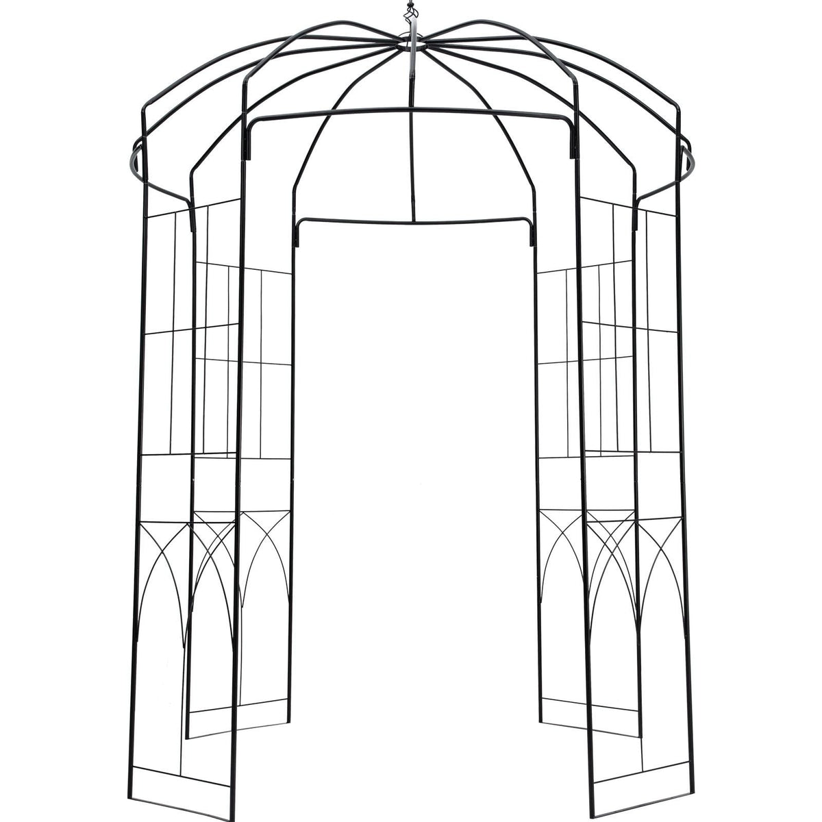 Birdcage Shape Garden Arbor, 9\' High x 6.6\' Wide, Heavy Duty Wrought Iron Arbor, Wedding Arch Trellis for Climbing Vines in Outdoor Garden, Lawn, Backyard, Patio, Black