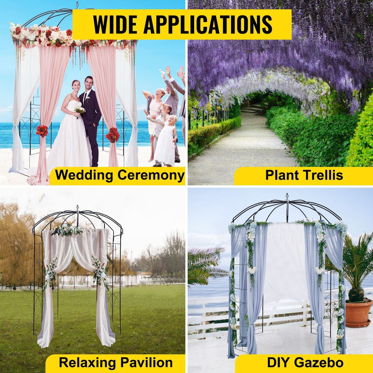 Birdcage Shape Garden Arbor, 9\' High x 6.6\' Wide, Heavy Duty Wrought Iron Arbor, Wedding Arch Trellis for Climbing Vines in Outdoor Garden, Lawn, Backyard, Patio, Black