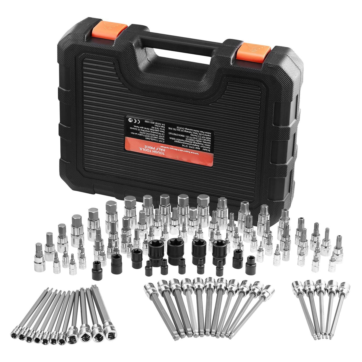 Bit Socket Set, 107-Piece SAE and Metric, Hex/Torx/External Torx/Tamper-Proof/Extra Long, S2 Alloy Steel and Cr-V Steel, 1/4 in, 3/8 in, and 1/2 in Drives, with Enhanced Storage Case, Hand Use