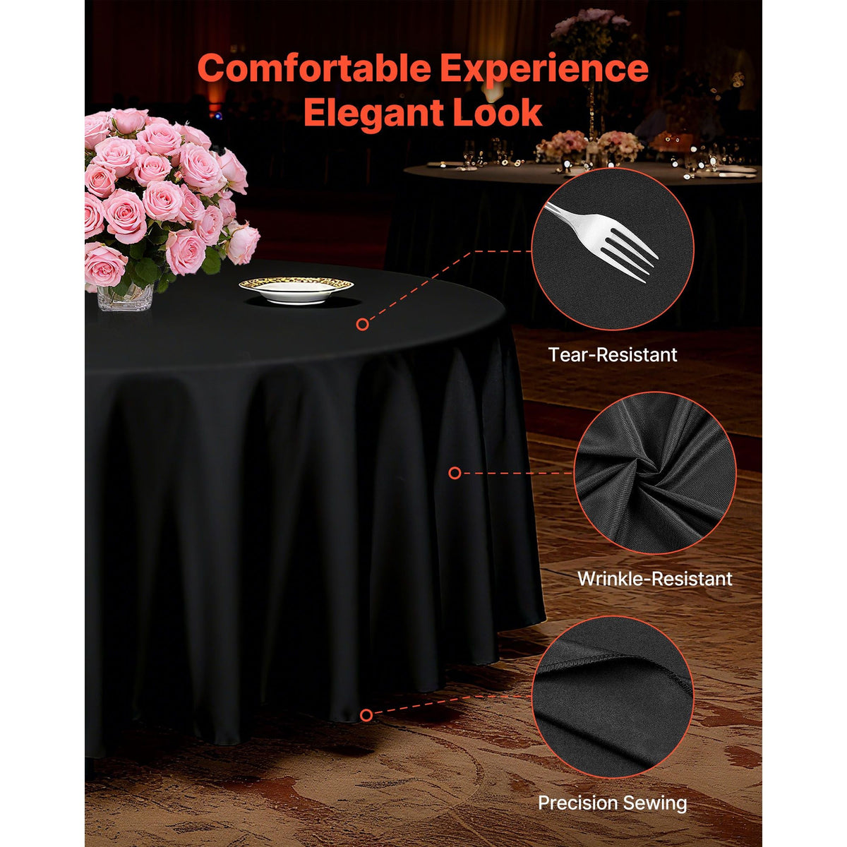Black Round Tablecloths 10 Pack, 120 Inches in Diameter, Stain- & Wrinkle- Resistant, Machine Washable Table Clothes, Polyester Fabric Table Covers for Wedding, Party, Banquet, Formal Events