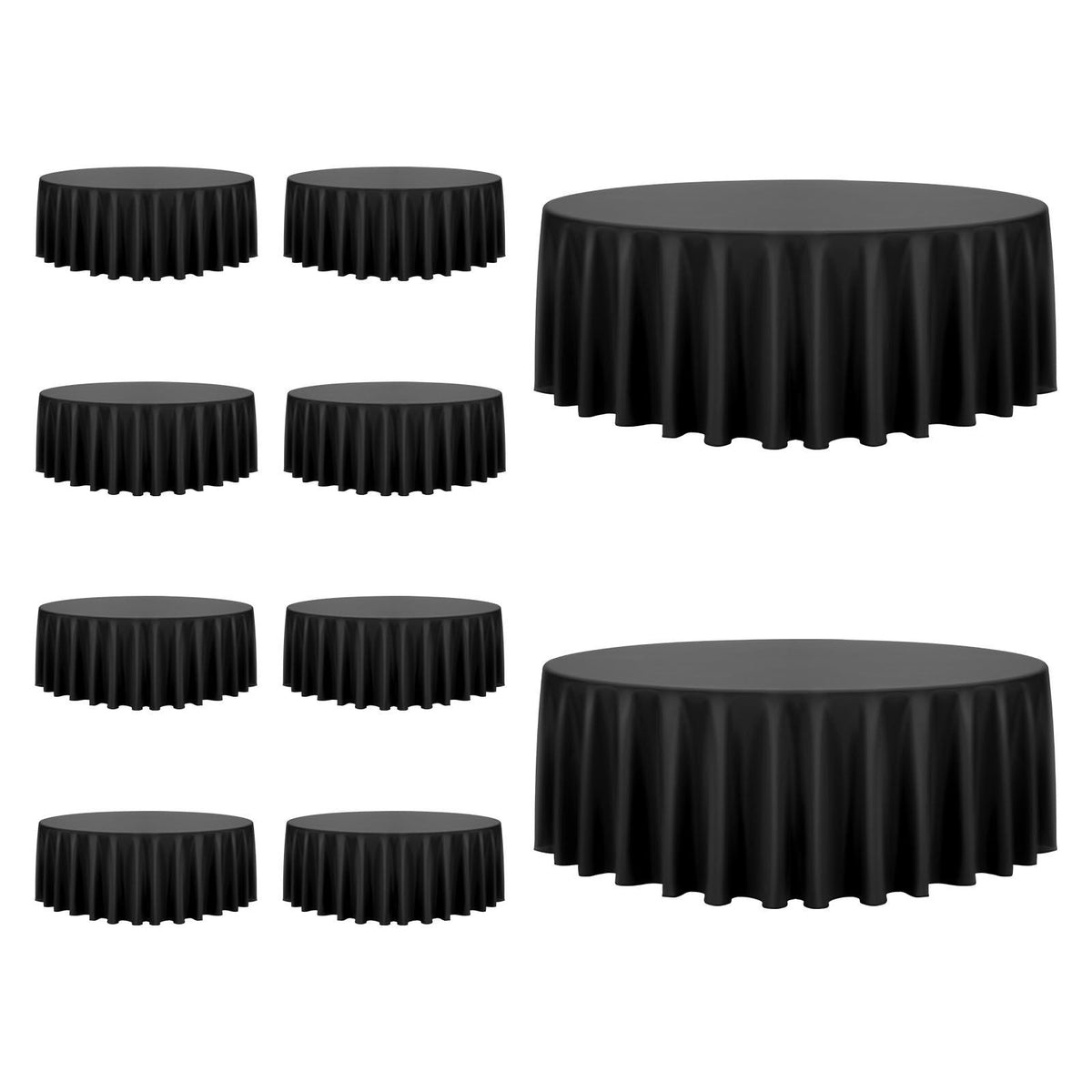 Black Round Tablecloths 10 Pack, 120 Inches in Diameter, Stain- & Wrinkle- Resistant, Machine Washable Table Clothes, Polyester Fabric Table Covers for Wedding, Party, Banquet, Formal Events