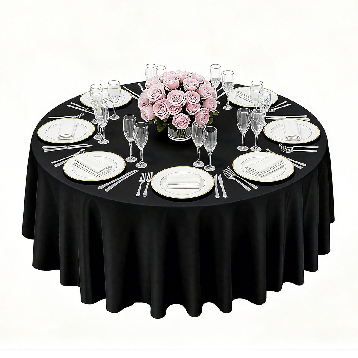 Black Round Tablecloths 6 Pack, 120 Inches in Diameter, Stain- & Wrinkle- Resistant, Machine Washable Table Clothes, Polyester Fabric Table Covers for Wedding, Party, Banquet, Formal Events