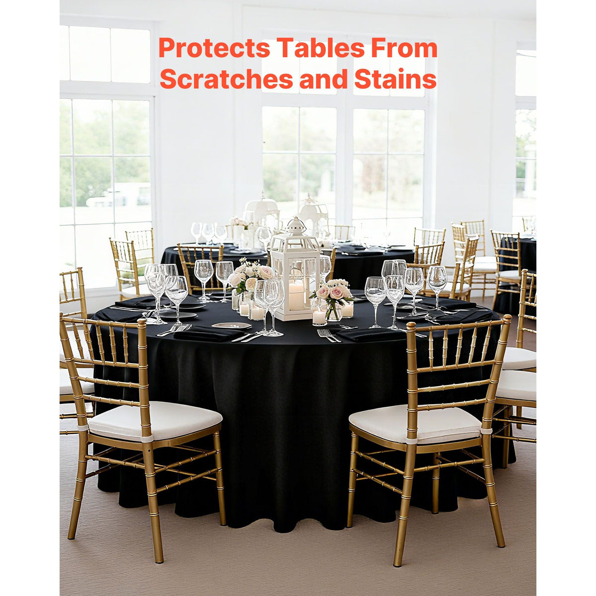 Black Round Tablecloths 6 Pack, 120 Inches in Diameter, Stain- & Wrinkle- Resistant, Machine Washable Table Clothes, Polyester Fabric Table Covers for Wedding, Party, Banquet, Formal Events