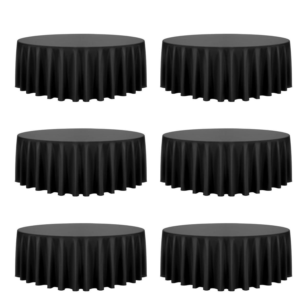 Black Round Tablecloths 6 Pack, 120 Inches in Diameter, Stain- & Wrinkle- Resistant, Machine Washable Table Clothes, Polyester Fabric Table Covers for Wedding, Party, Banquet, Formal Events
