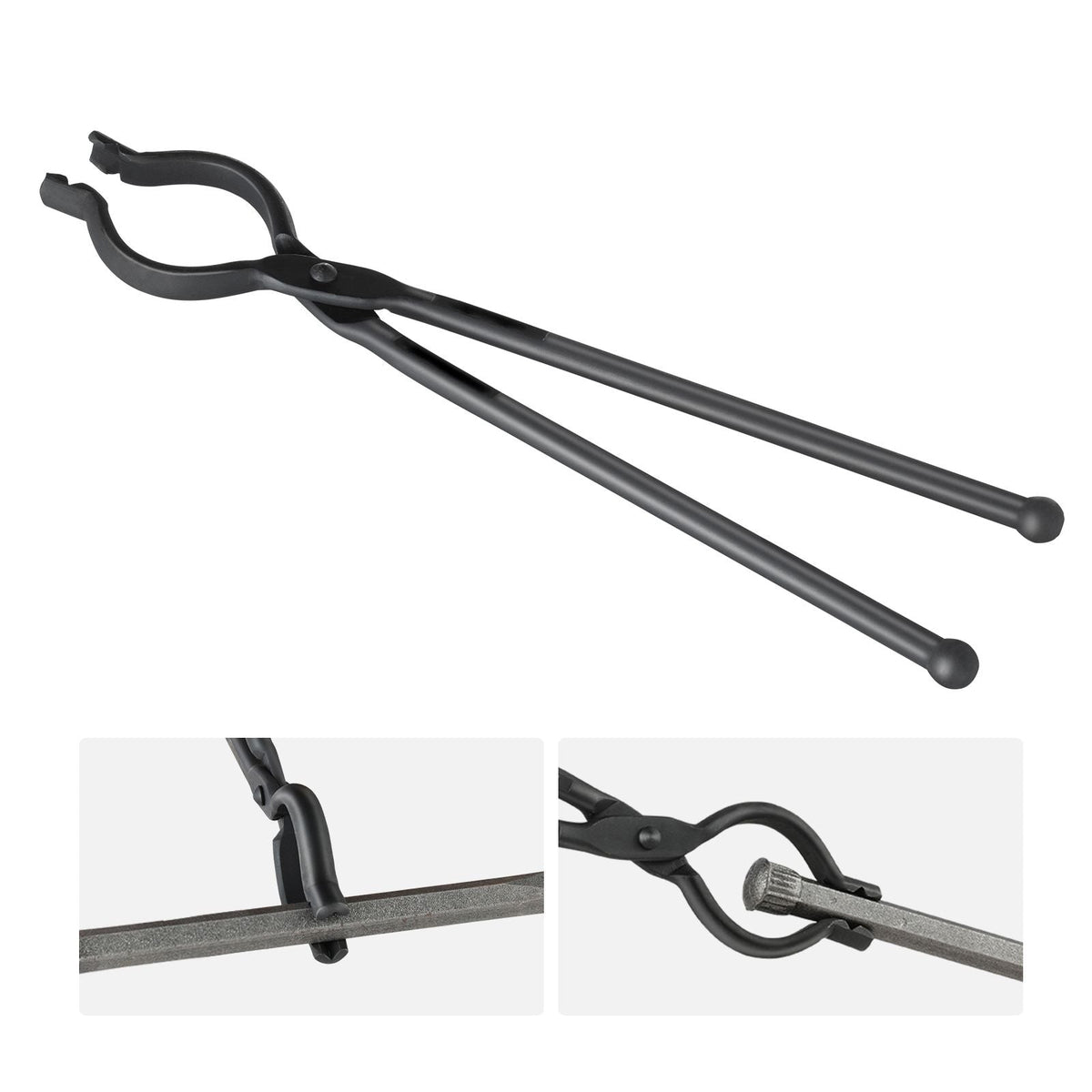 Blacksmith Tongs, 18' V-Bit Bolt Tongs, Carbon Steel Forge Tongs with A3 Steel Rivets, for Long, Irregular, and Nail-shaped Forgings, for Beginner and Seasoned Blacksmiths and Bladesmiths