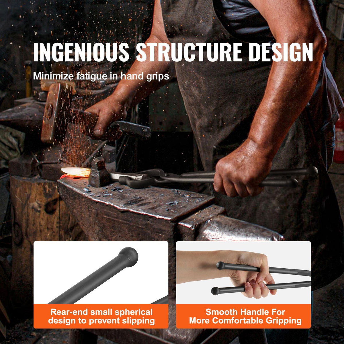 Blacksmith Tongs, 18' V-Bit Bolt Tongs, Carbon Steel Forge Tongs with A3 Steel Rivets, for Long, Irregular, and Nail-shaped Forgings, for Beginner and Seasoned Blacksmiths and Bladesmiths