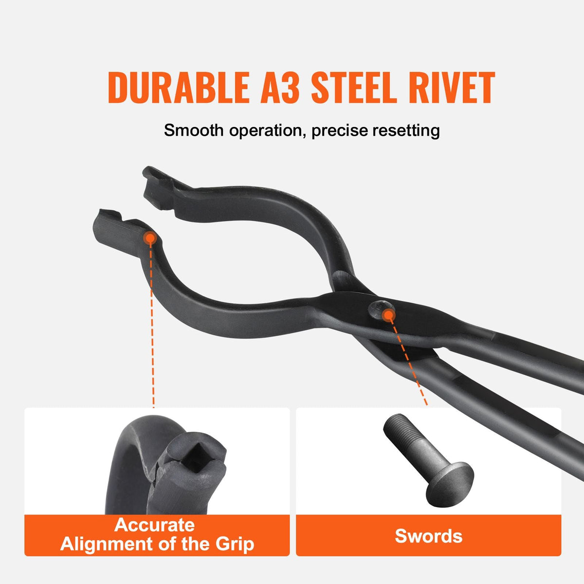 Blacksmith Tongs, 18' V-Bit Bolt Tongs, Carbon Steel Forge Tongs with A3 Steel Rivets, for Long, Irregular, and Nail-shaped Forgings, for Beginner and Seasoned Blacksmiths and Bladesmiths