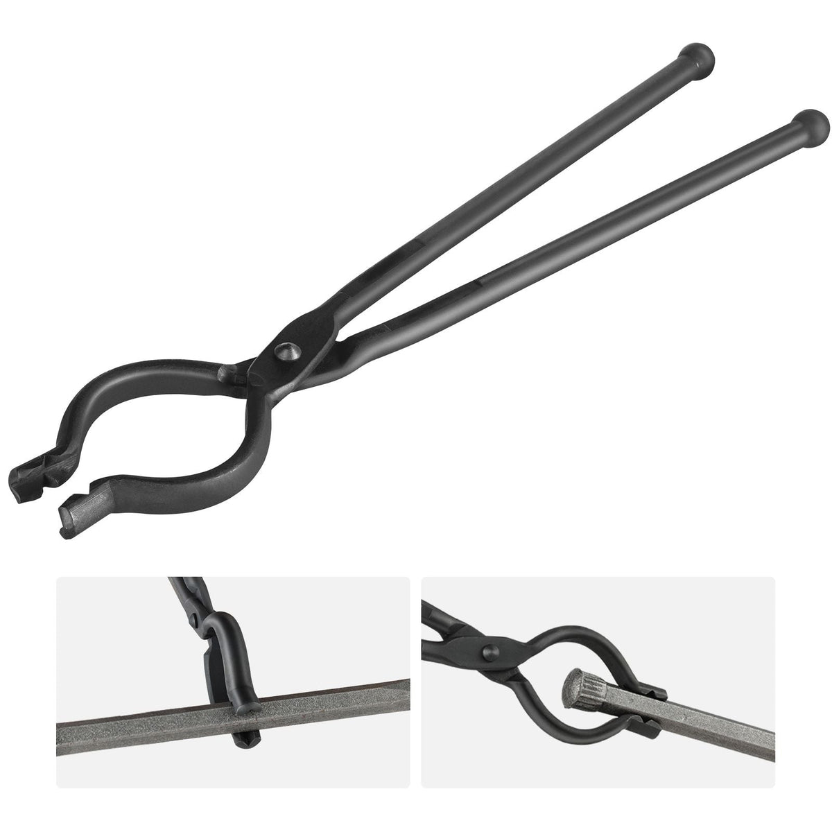 Blacksmith Tongs, 18' V-Bit Bolt Tongs, Carbon Steel Forge Tongs with A3 Steel Rivets, for Long, Irregular, and Nail-shaped Forgings, for Beginner and Seasoned Blacksmiths and Bladesmiths