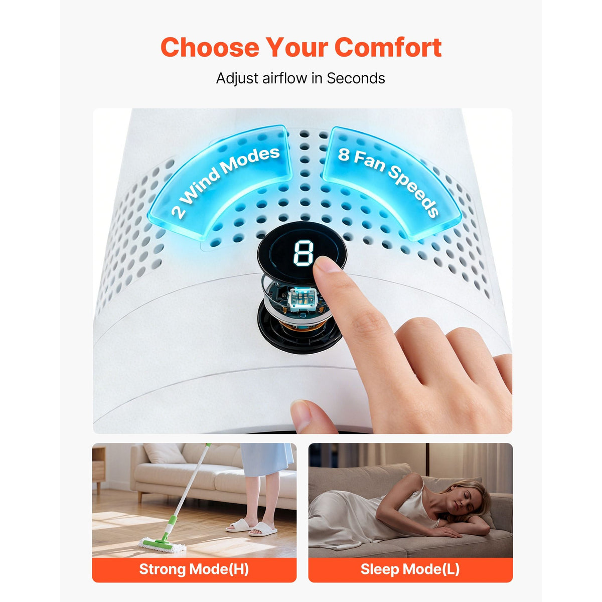 Bladeless Tower Fan, 80° Oscillating Standing Fan, 8 Speeds & 9-Hour Timer, 15.42 ft High Velocity Floor Air Circulator, Powerful Airflow with Remote for Bedroom, Living Room, Home, Office,White