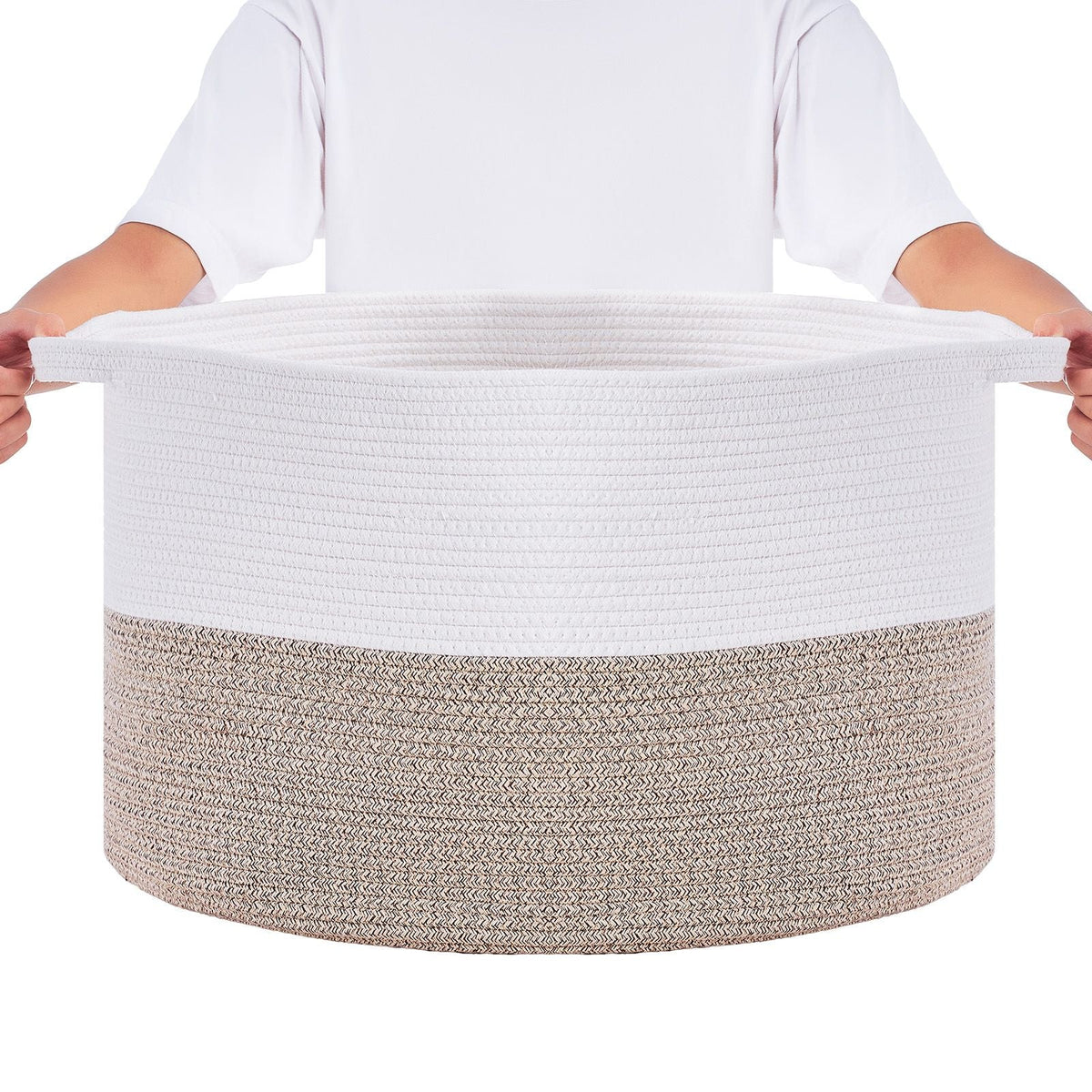 Blanket Basket, 67L, Cotton Rope Basket, Woven Basket with Handles, 20" x 13" Round Laundry Hamper Basket Collapsible Extra Large Storage Basket Bins for Organizing Clothes Kids Toys Pillows