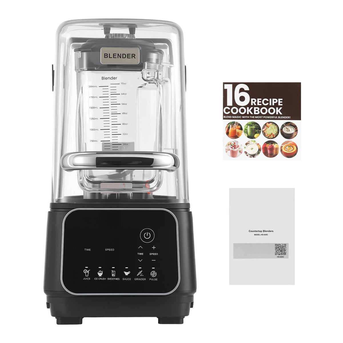 Blender, 68 oz Professional Countertop Blenders with Shield, 2200W 26000RPM Kitchen Food Processor Combo, Self-Cleaning, Speed Adjustable, 6 Preset Menu for Smoothies, Ice Crushing, Puree, Black
