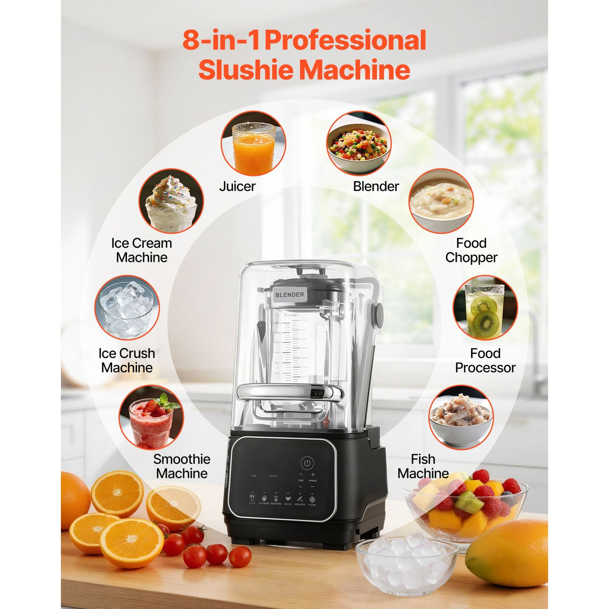 Blender, 68 oz Professional Countertop Blenders with Shield, 2200W 26000RPM Kitchen Food Processor Combo, Self-Cleaning, Speed Adjustable, 6 Preset Menu for Smoothies, Ice Crushing, Puree, Black