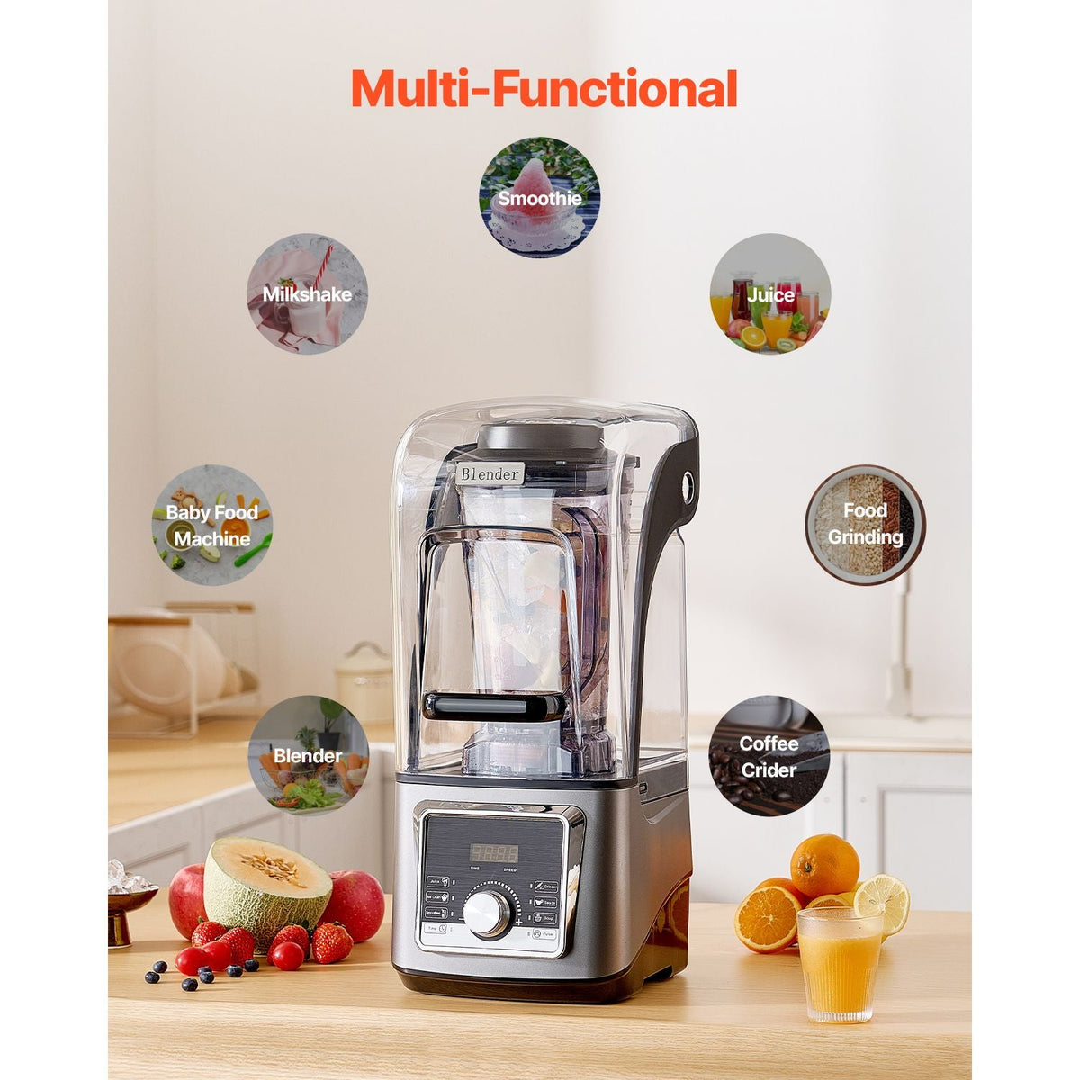 Blender for Smoothies, 135 oz 1400W, Professional Blender with Powerful Motor, Multi-Functional Food Processing Blender with Noise Cover for Smoothie/Milkshake/Juice, Fits for Kitchen