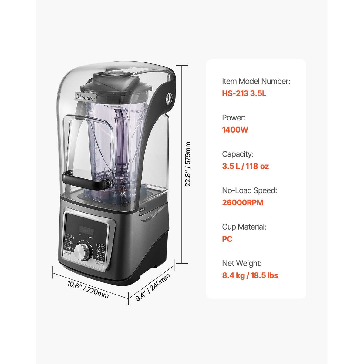 Blender for Smoothies, 135 oz 1400W, Professional Blender with Powerful Motor, Multi-Functional Food Processing Blender with Noise Cover for Smoothie/Milkshake/Juice, Fits for Kitchen