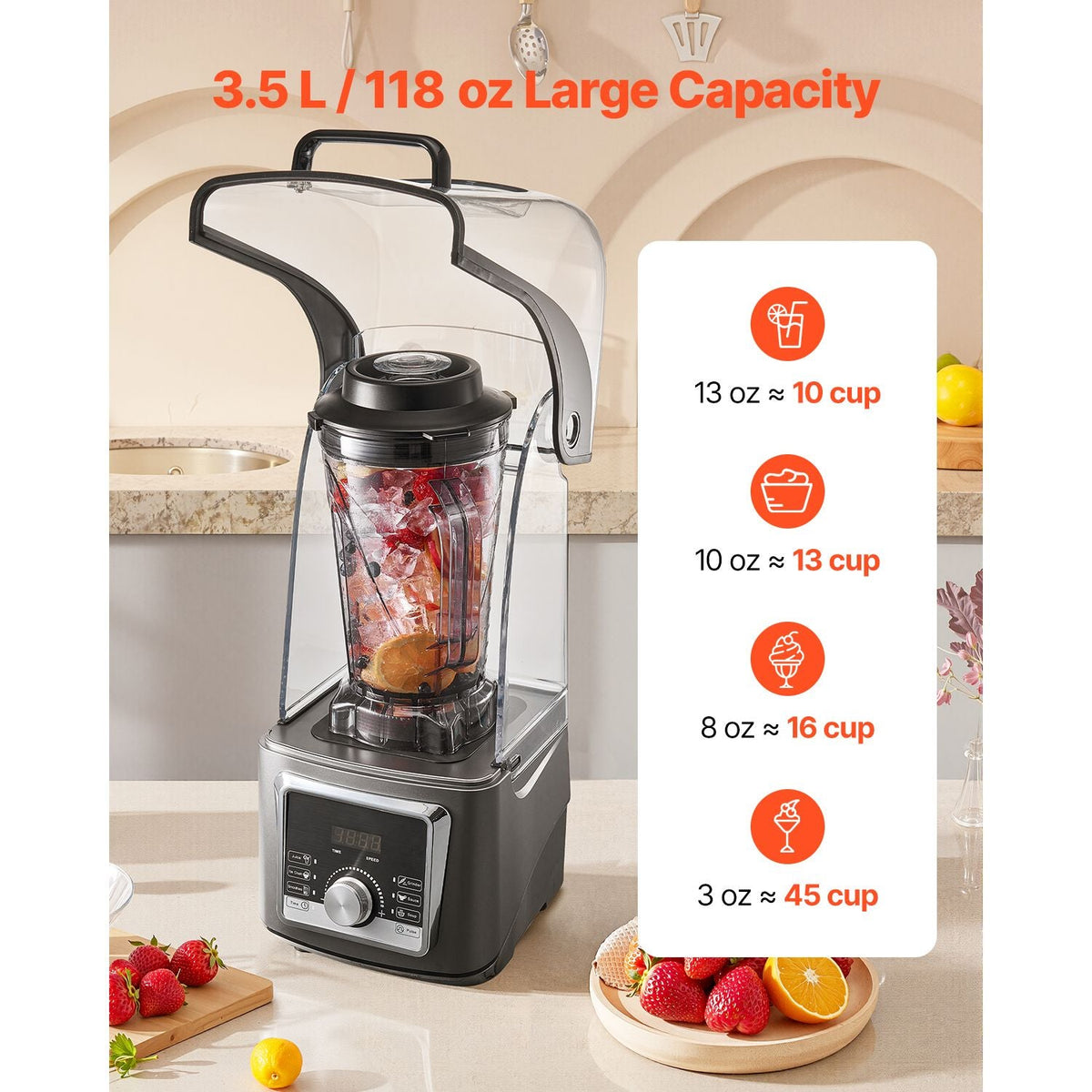 Blender for Smoothies, 135 oz 1400W, Professional Blender with Powerful Motor, Multi-Functional Food Processing Blender with Noise Cover for Smoothie/Milkshake/Juice, Fits for Kitchen