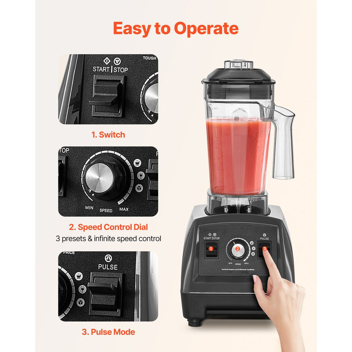 Blender for Smoothies, 61 oz 1400W, Professional Blender with Powerful Motor, Multi-Functional Food Processing Blender with 2 Cups for Smoothie/Milkshake/Juice, Fits for Kitchen
