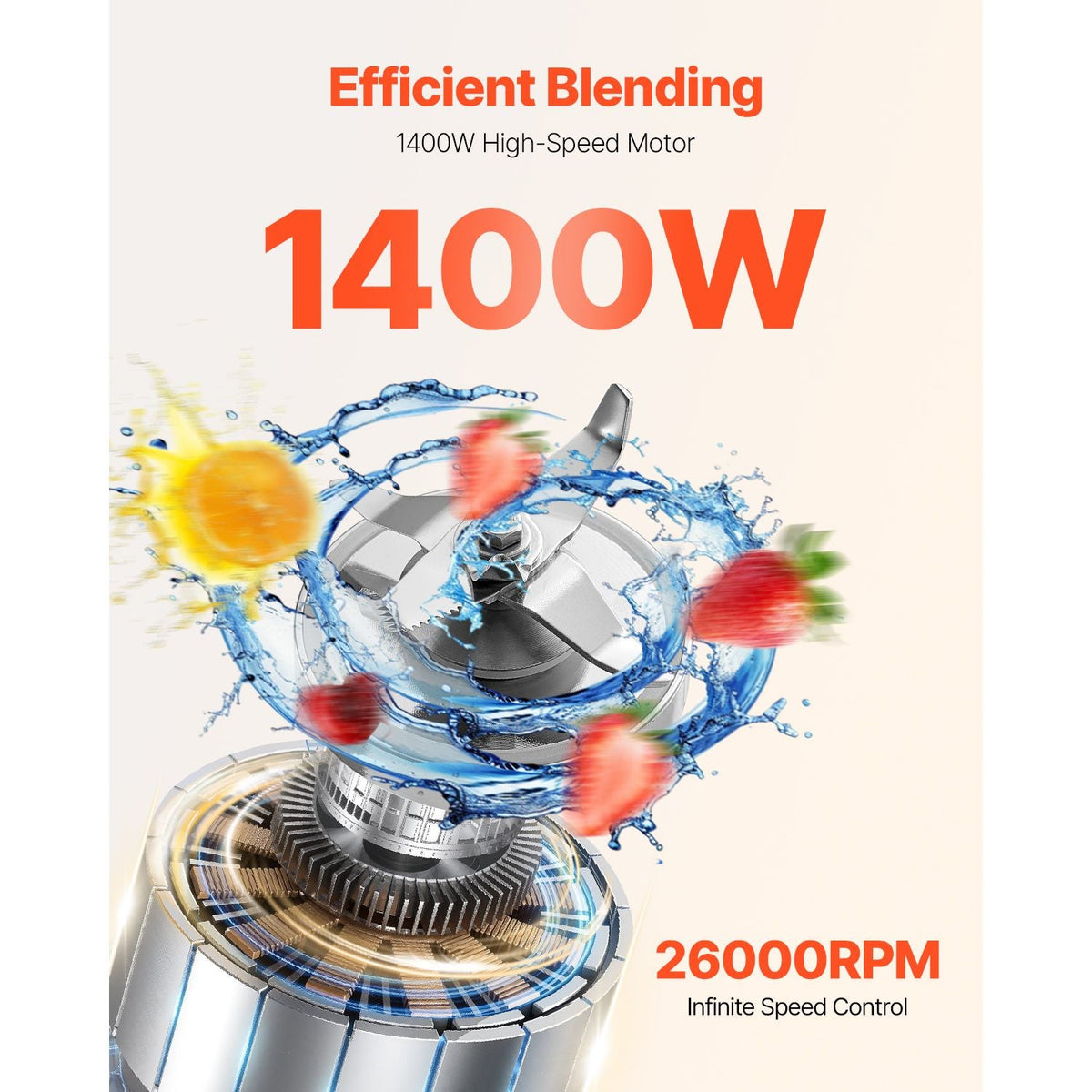 Blender for Smoothies, 61 oz 1400W, Professional Blender with Powerful Motor, Multi-Functional Food Processing Blender with 2 Cups for Smoothie/Milkshake/Juice, Fits for Kitchen