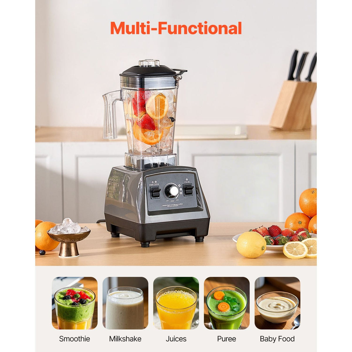 Blender for Smoothies, 61 oz 1400W, Professional Blender with Powerful Motor, Multi-Functional Food Processing Blender with 2 Cups for Smoothie/Milkshake/Juice, Fits for Kitchen