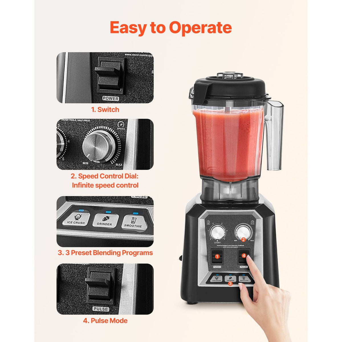 Blender for Smoothies, 68 oz 1400W, Professional Blender with Powerful Motor, Multi-Functional Food Processing Blender with Grinder Container for Smoothie/Milkshake/Juice, Fits for Kitchen