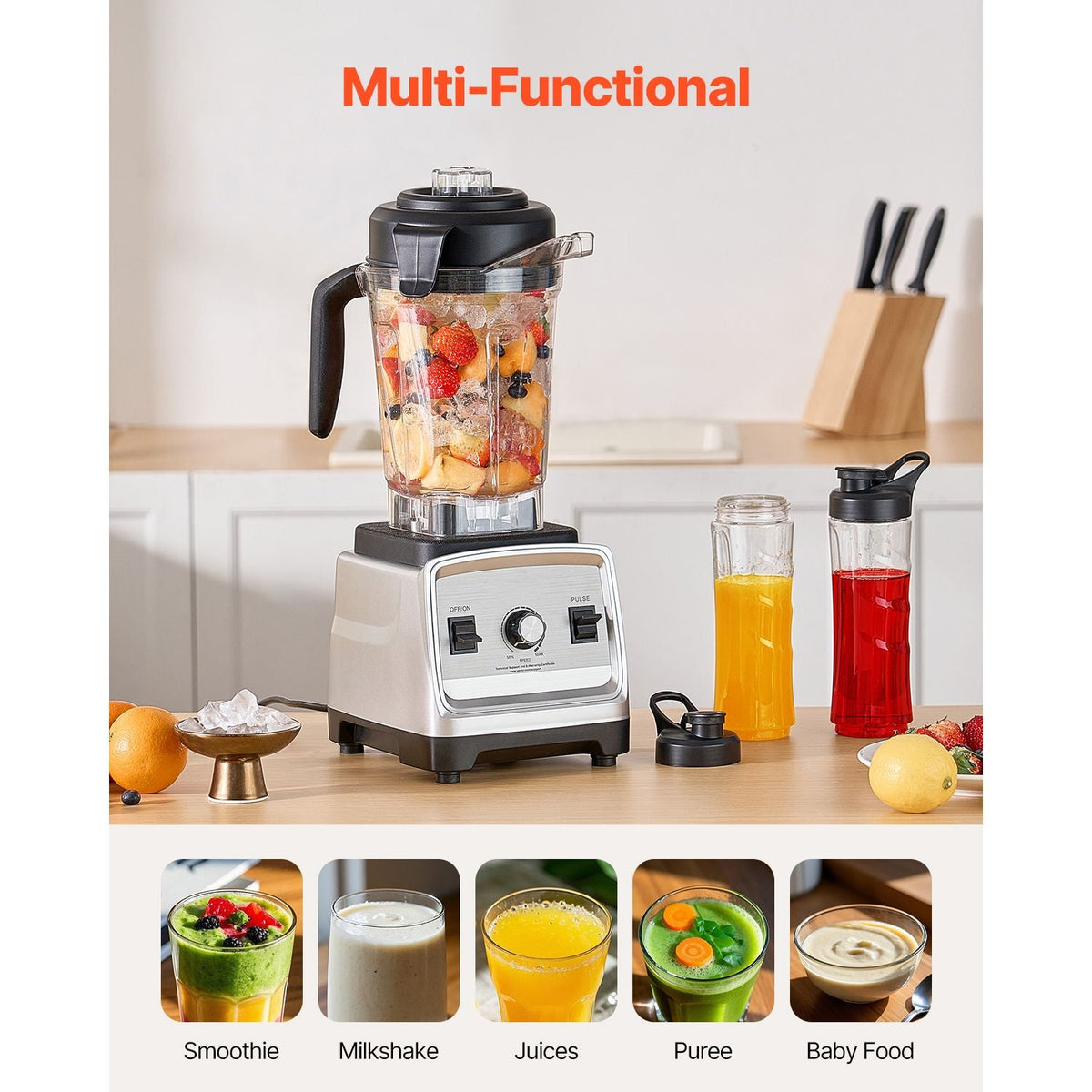 Blender for Smoothies, 85 oz 1400W, Professional Blender with Powerful Motor, Multi-Functional Food Processing Blender with 2 Cups for Smoothie/Milkshake/Juice, Fits for Kitchen