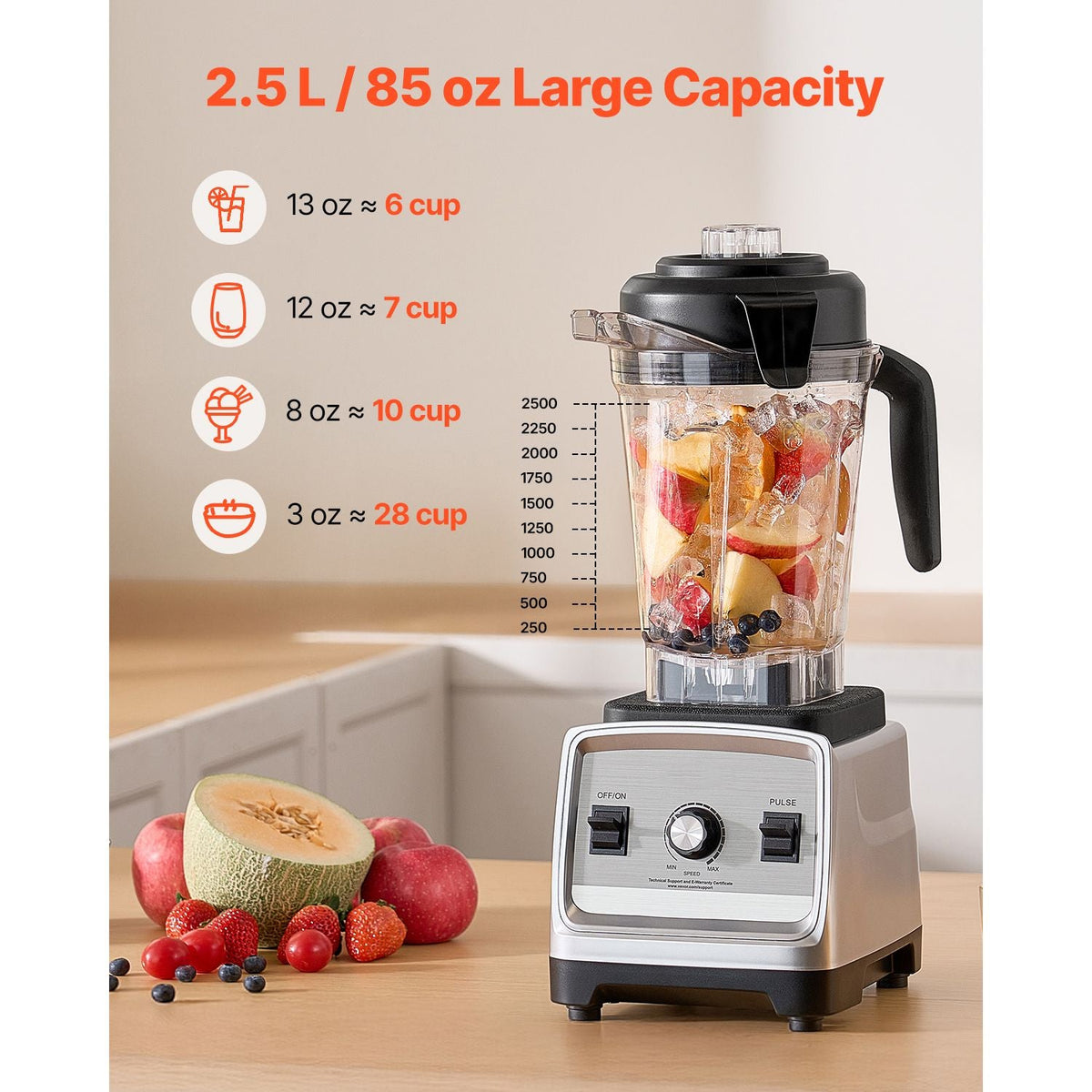 Blender for Smoothies, 85 oz 1400W, Professional Blender with Powerful Motor, Multi-Functional Food Processing Blender with 2 Cups for Smoothie/Milkshake/Juice, Fits for Kitchen