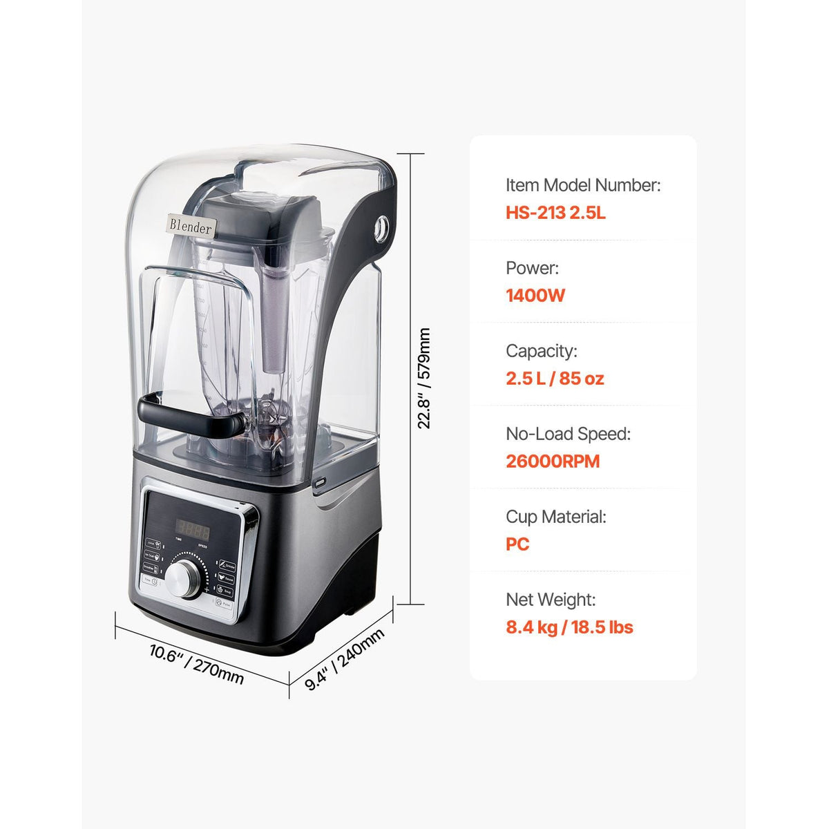 Blender for Smoothies, 85 oz 1400W, Professional Blender with Powerful Motor, Multi-Functional Food Processing Blender with Noise Cover for Smoothie/Milkshake/Juice, Fits for Kitchen