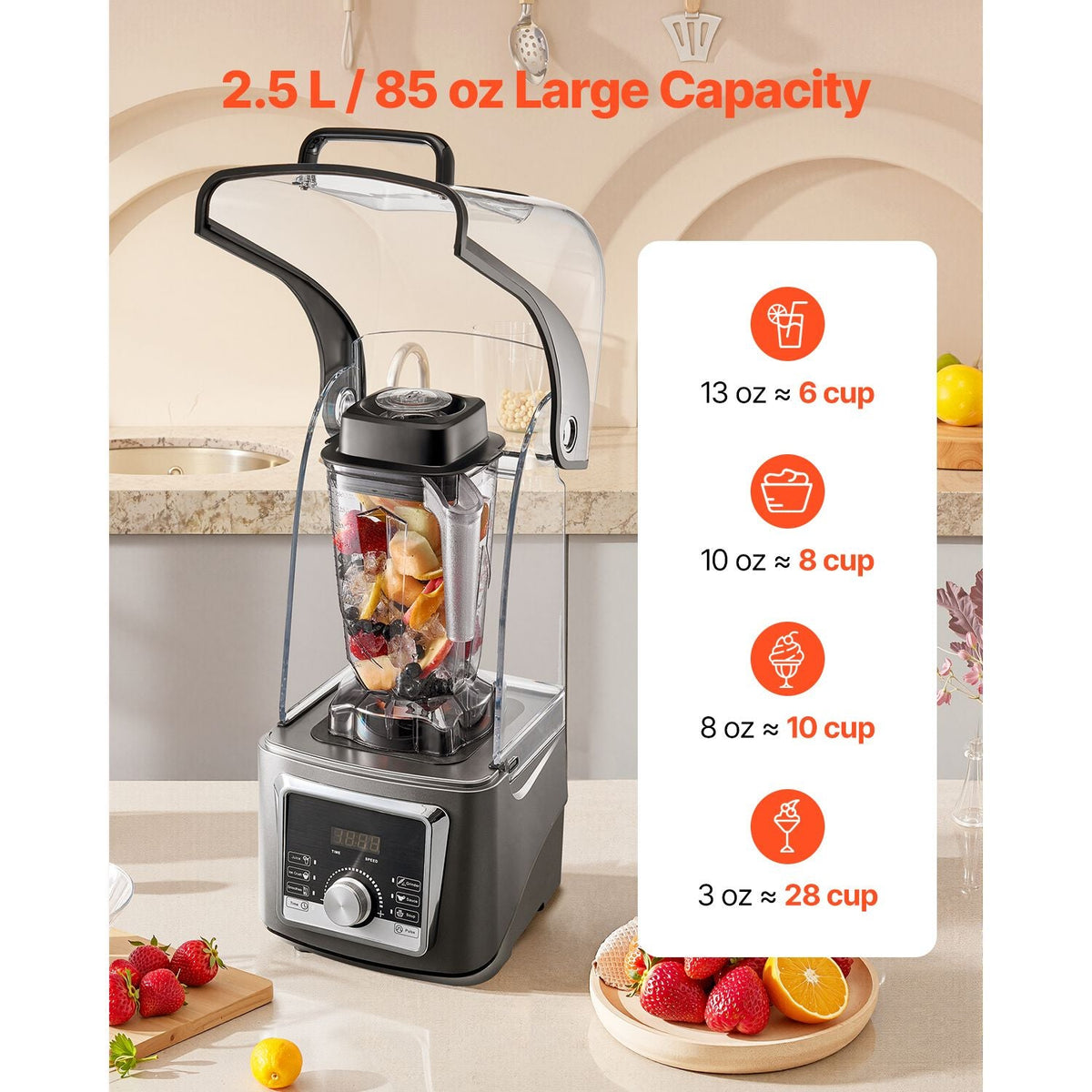 Blender for Smoothies, 85 oz 1400W, Professional Blender with Powerful Motor, Multi-Functional Food Processing Blender with Noise Cover for Smoothie/Milkshake/Juice, Fits for Kitchen
