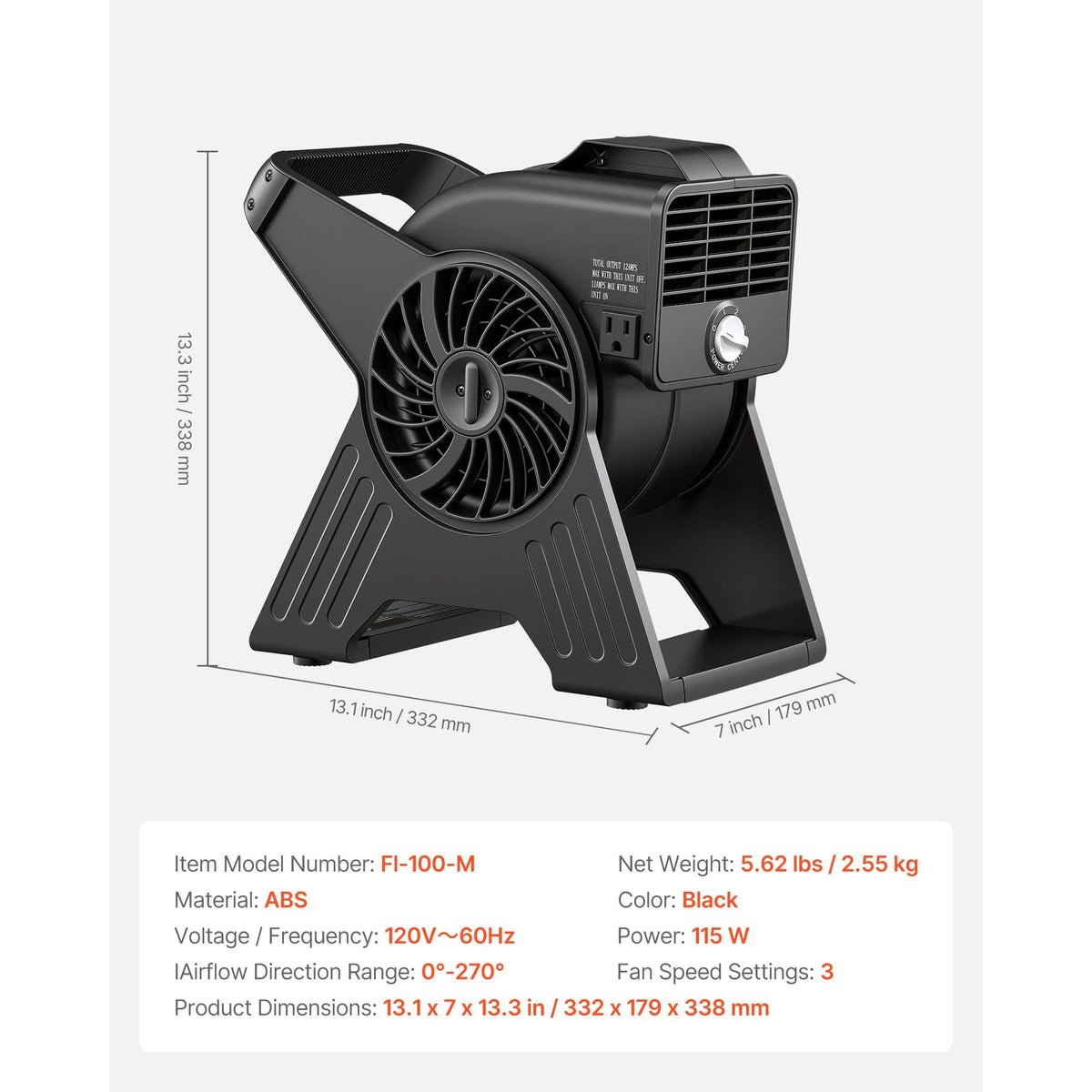 Blower Fan, 13 in Portable Utility Floor Fan, 300 CFM, 3 Speeds, Multi-Angle Airflow, Lightweight Portable High Velocity Air Mover, for Drying, Dehumidifying, Carpets, Air Circulation, Cooling