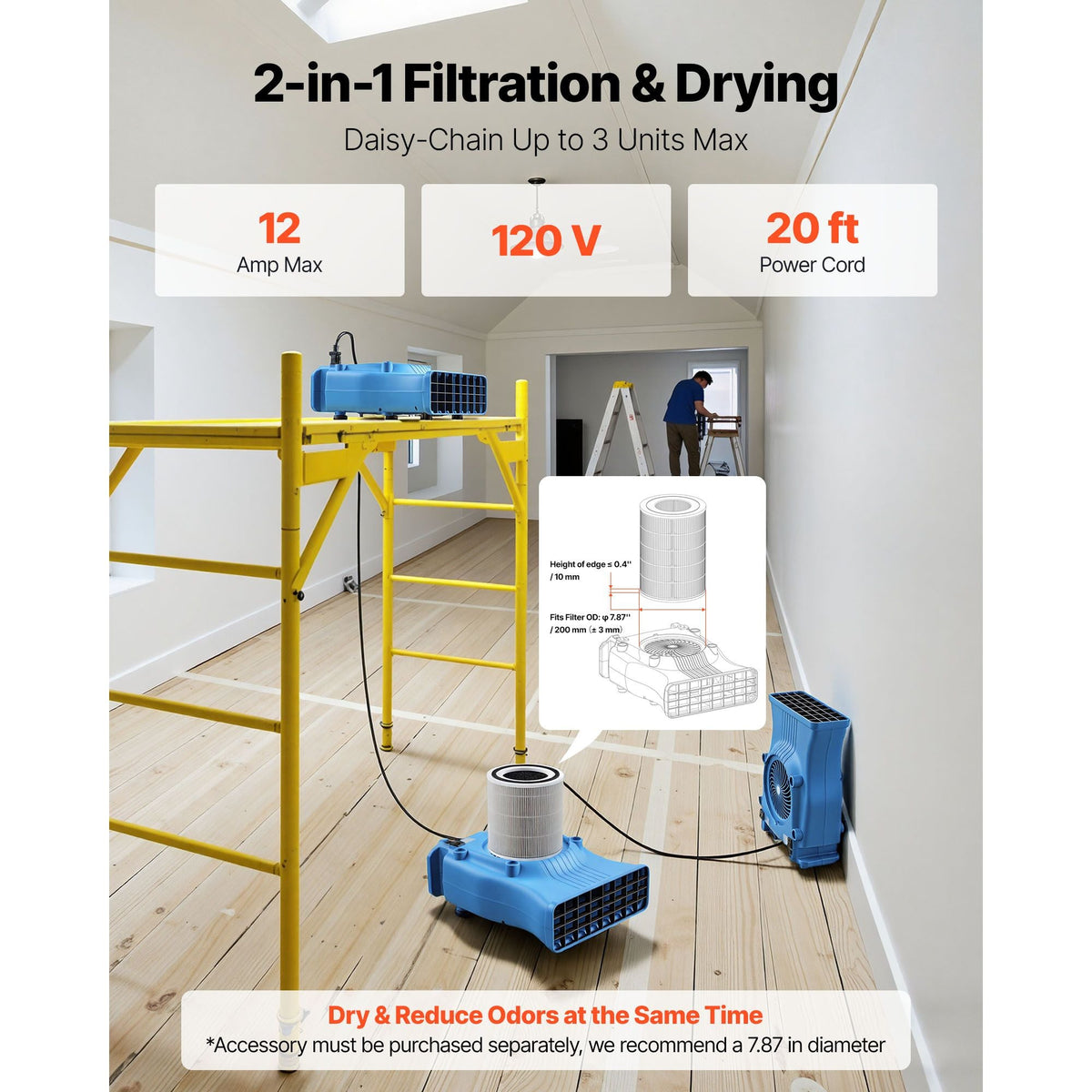 Blower Fan, Low Profile Air Mover Carpet Dryer, 1000 CFM, 2 Speeds, Multi-Angle Airflow, Lightweight Portable for Crawlspaces, Attics, Basements, Bathrooms, Water Damage Restoration, Blue