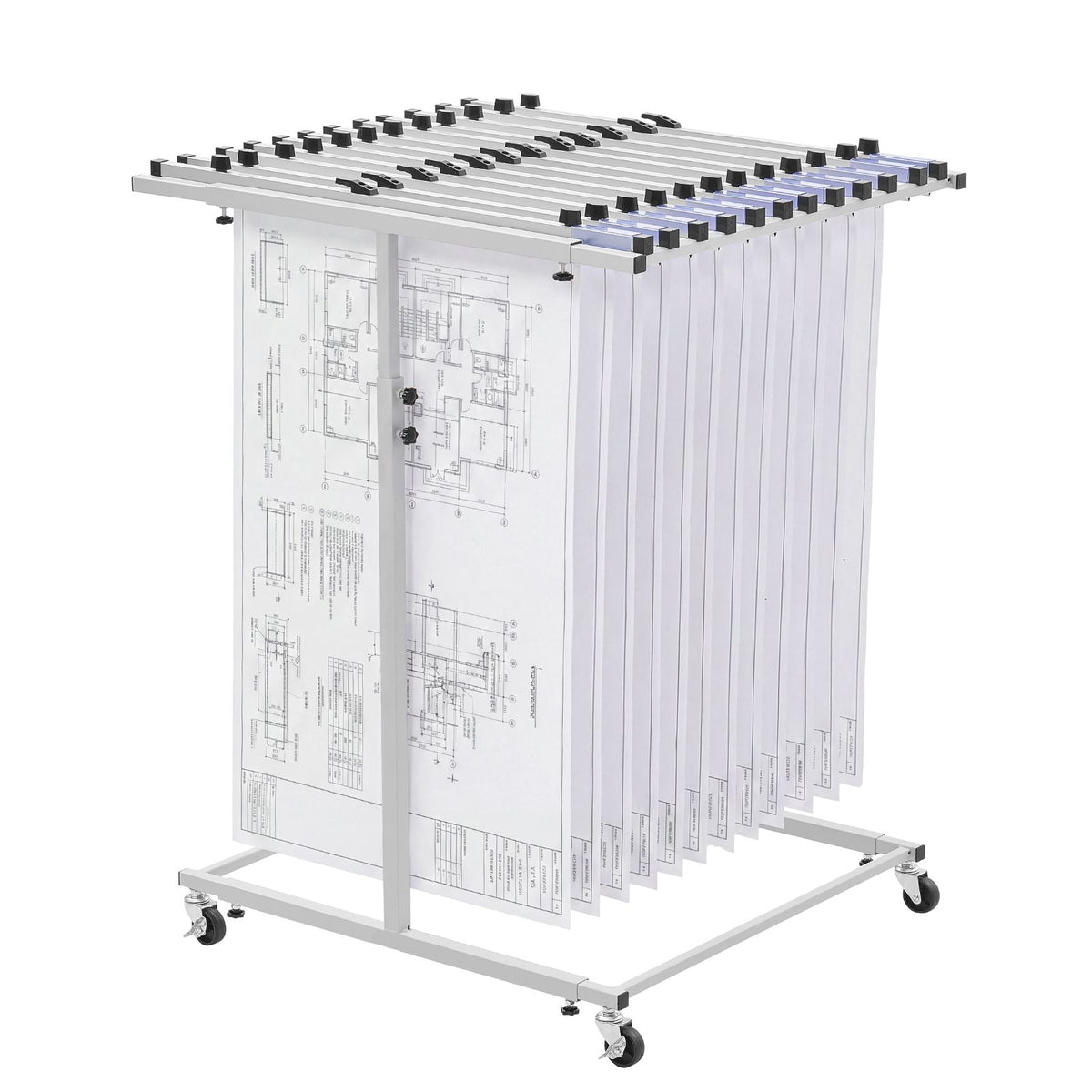 Blueprint Storage Rack, Steel, Mobile Adjustable Blueprint Holder, Vertical Drawing Rack with Wheels, File Storage Organizer Stand, for Construction Plans Posters Home Office, Without Clamps