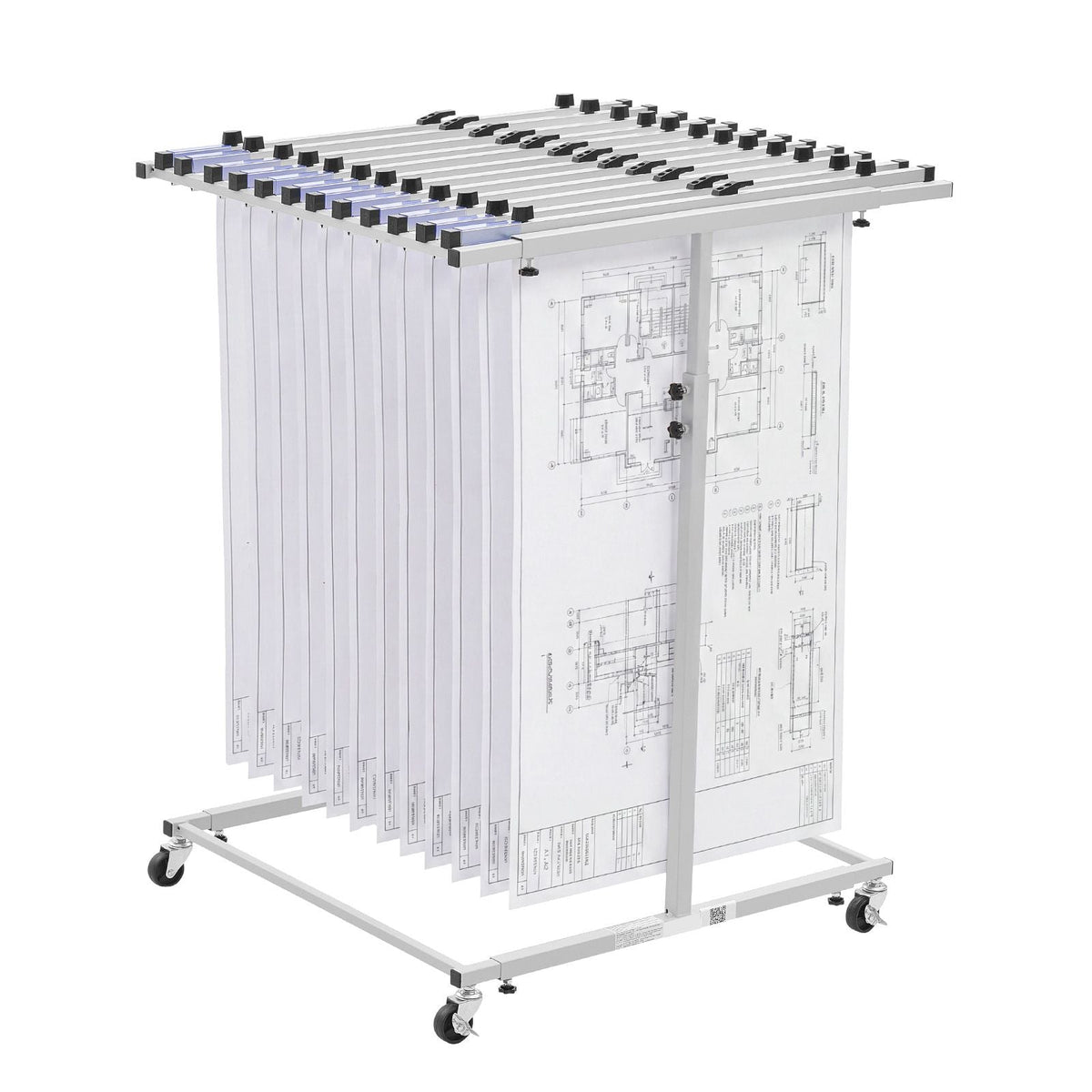 Blueprint Storage Rack, Steel, Mobile Adjustable Blueprint Holder, Vertical Drawing Rack with Wheels, File Storage Organizer Stand, for Construction Plans Posters Home Office, Without Clamps