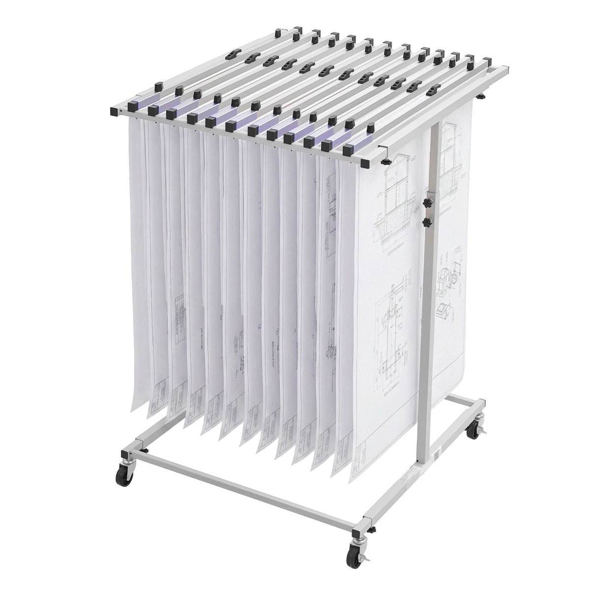 Blueprint Storage Rack, Steel, Mobile Adjustable Blueprint Holder, Vertical Drawing Rack with Wheels, File Storage Organizer Stand, for Construction Plans Posters Home Office, Without Clamps