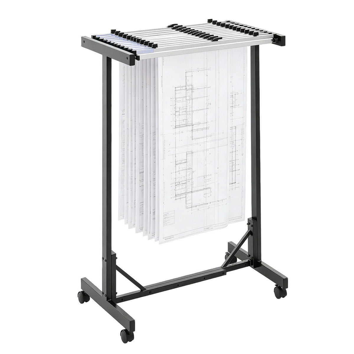 Blueprint Storage Rack, Steel, Mobile Adjustable Blueprint Holder with 12 Pack of 30 Inch Aluminum Clamps, Wheels, Display Rack Storage Organizer Stand, for File Display Plan Poster Office Home