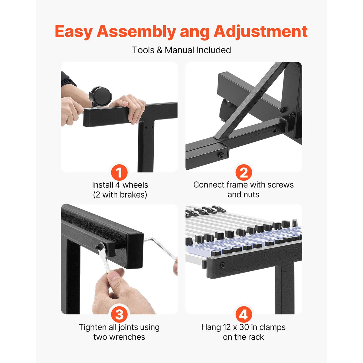 Blueprint Storage Rack, Steel, Mobile Adjustable Blueprint Holder with 12 Pack of 30 Inch Aluminum Clamps, Wheels, Display Rack Storage Organizer Stand, for File Display Plan Poster Office Home