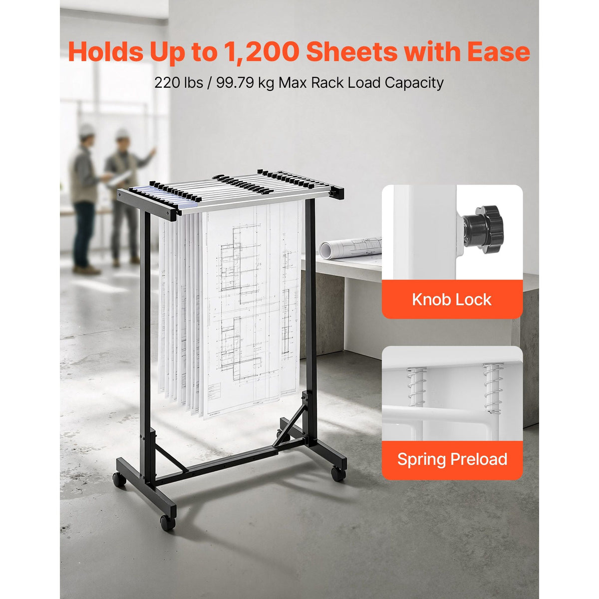 Blueprint Storage Rack, Steel, Mobile Adjustable Blueprint Holder with 12 Pack of 30 Inch Aluminum Clamps, Wheels, Display Rack Storage Organizer Stand, for File Display Plan Poster Office Home