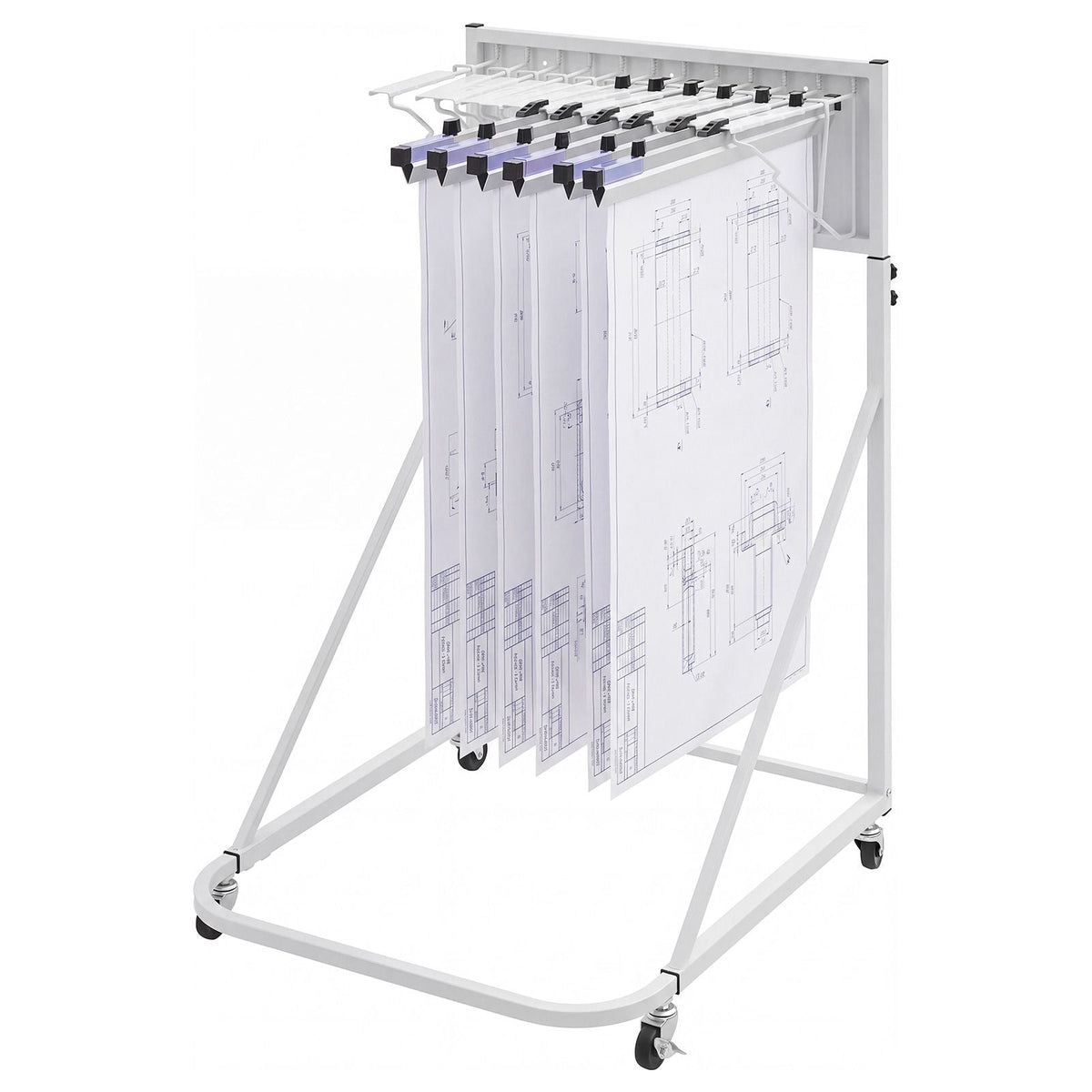 Blueprint Storage Rack, Steel, Mobile Adjustable Blueprint Holder with 6 Pack of 24 Inch Aluminum Clamps, 4 Wheels, Display Rack Storage Organizer Stand, for File Display Plan Poster Office Home