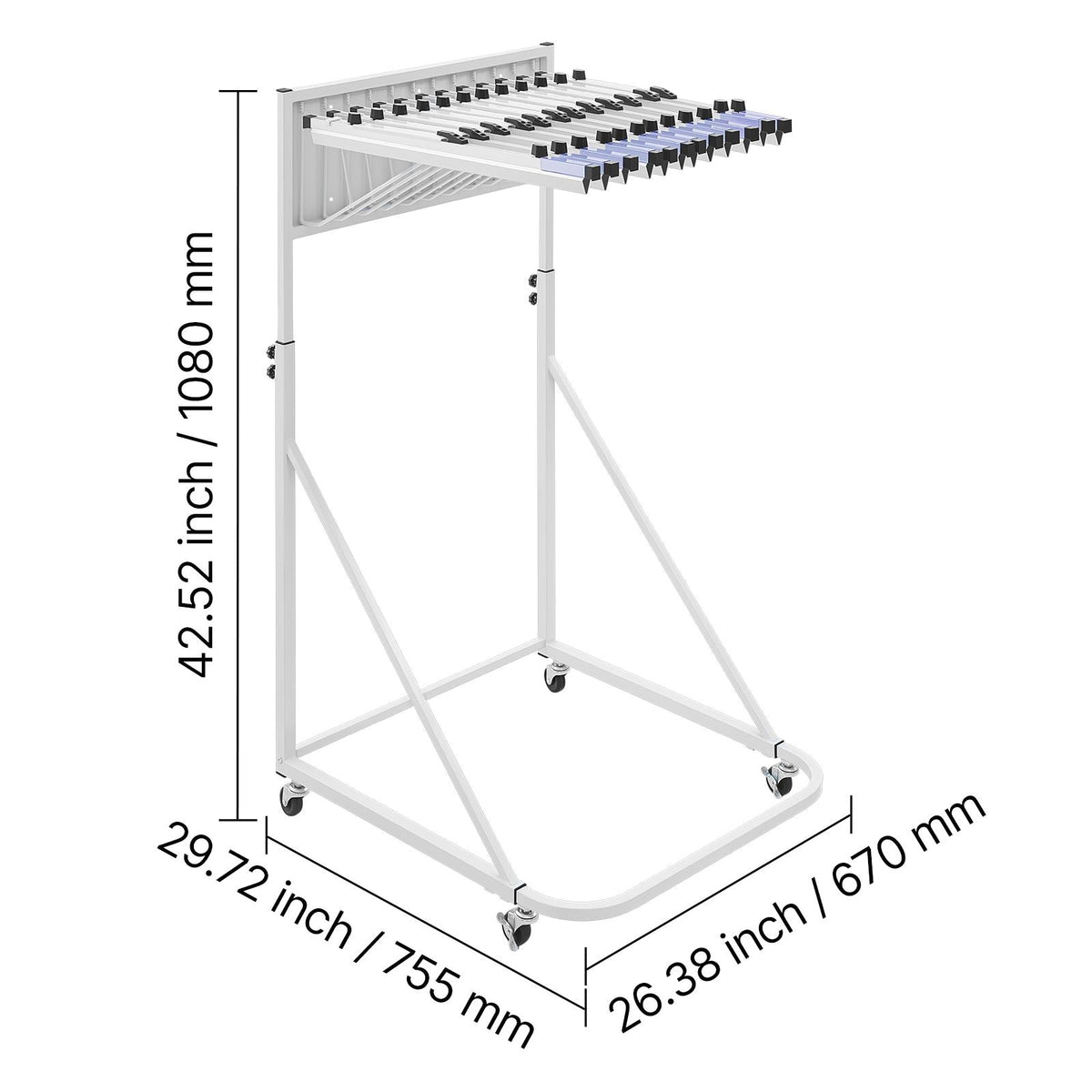 Blueprint Storage Rack, Steel, Mobile Adjustable Blueprint Holder with 6 Pack of 24 Inch Aluminum Clamps, 4 Wheels, Display Rack Storage Organizer Stand, for File Display Plan Poster Office Home