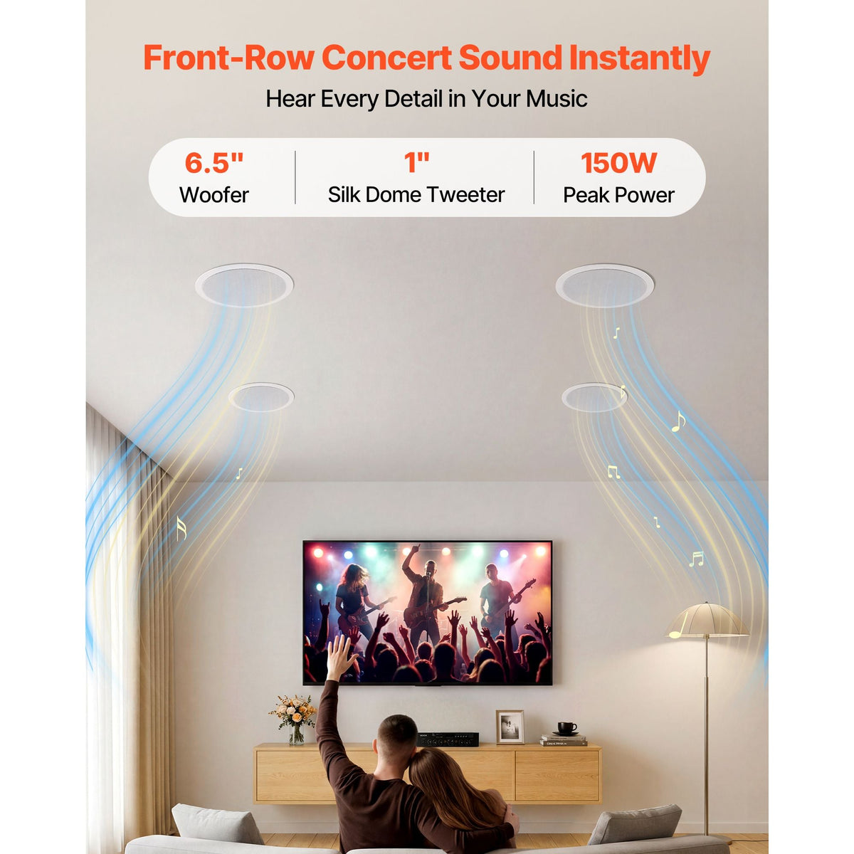 Bluetooth Ceiling Speakers, 6.5", In Ceiling & In-Wall Speaker System with Amplifier, 2-Way, for Damp and Humid Placement, Home Theater, Covered Outdoor Patio and Flush Mount Wired, 4 Speakers