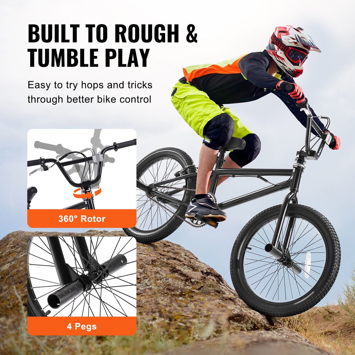 BMX Bike, 20-Inch Wheel Freestyle Bike, BMX Race Bike with 360° Rotor and 4 Pegs, Beginner-Level BMX to Advanced Riders, BMX Bicycles for Teen Adult Men Women, Lightweight Aluminum Alloy Frame