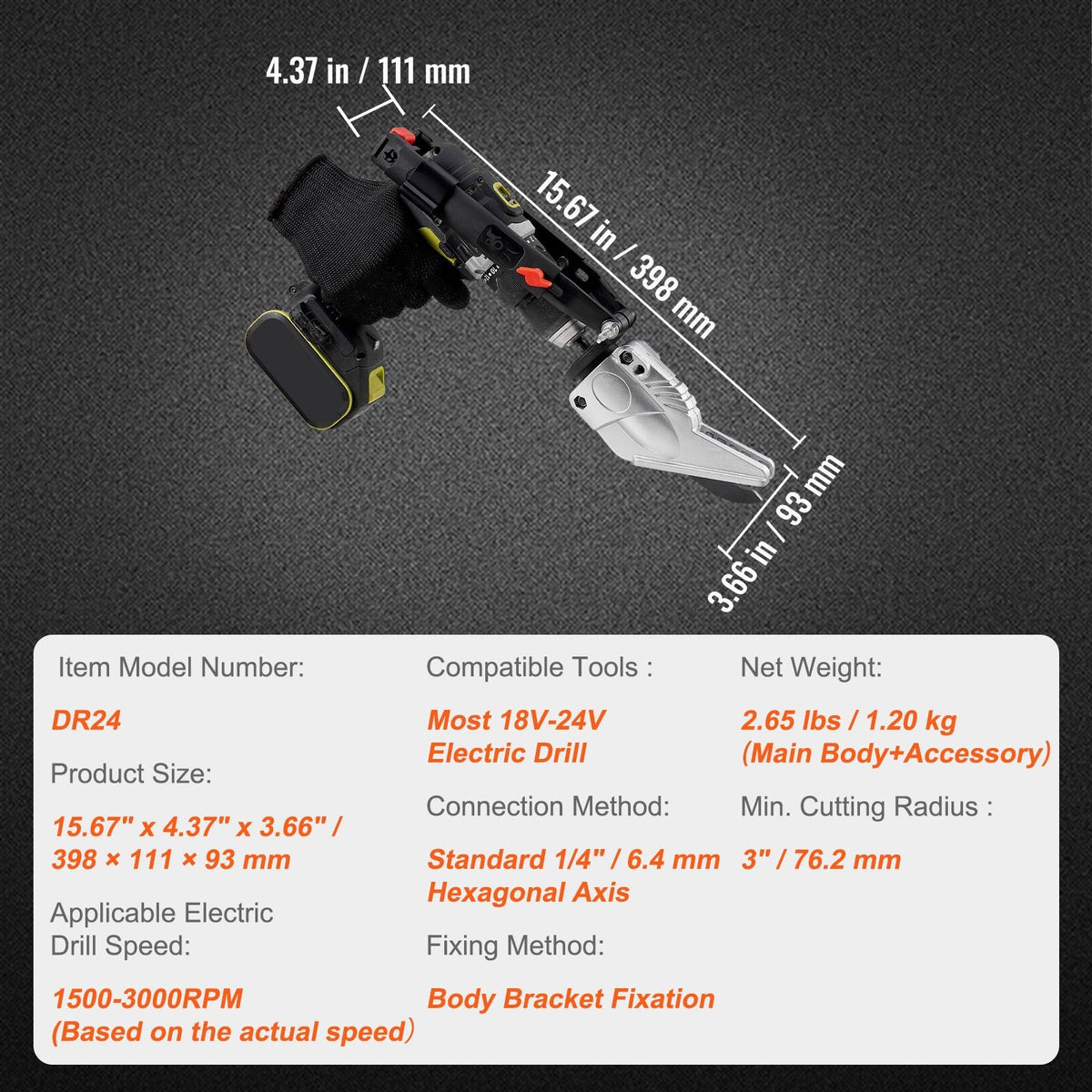 Board Cutter Drill Attachment, Board Shears Attachment, with 360 Degree Pivoting Head, Cut Max. 0.47" Plasterboard and 0.5" Fiber Cement, Applicable with Most 1500-3000RPM Electric Drill