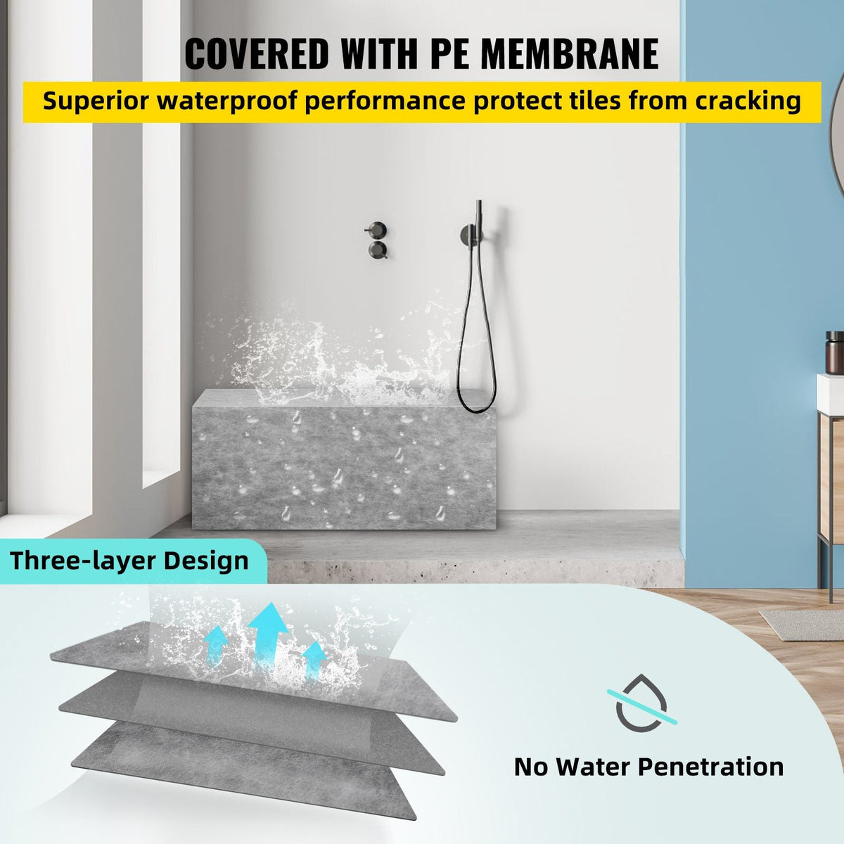 Board Shower Bench Rectangle Bench Ready to Tile & Waterproof 47.2x16x20"