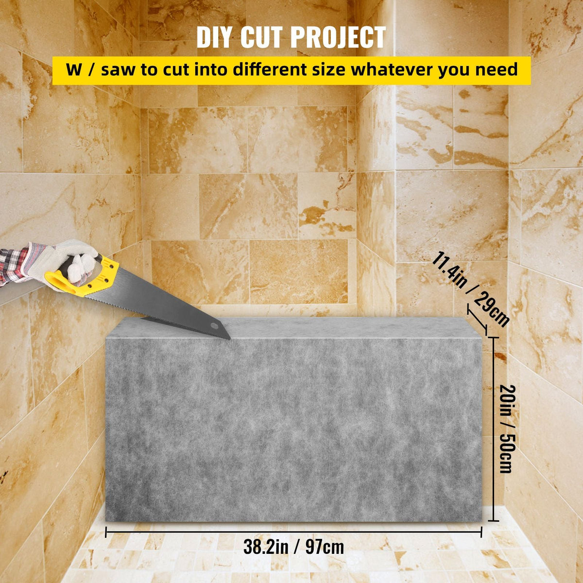 Board Shower Bench Rectangle Bench Ready to Tile&Waterproof 38.2x11.4x20"