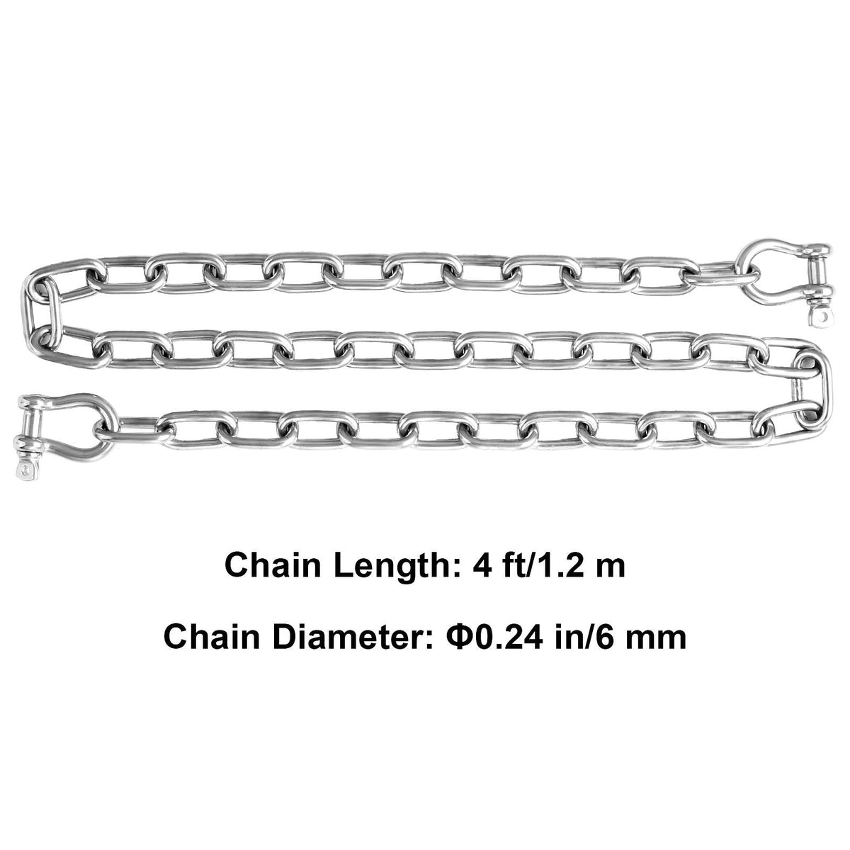 Boat Anchor Chain, 1/4" x 4', 1700 lbs. WLL/4800 lbs. BS, 316 Stainless Steel Marine Grade Anchor Lead Chain with Dual Lock Ring Shackles for Boats, Deck, Fishing, Works with Different Anchors